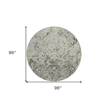8' Silver Gray And Charcoal Round Geometric Washable Indoor Outdoor Area Rug