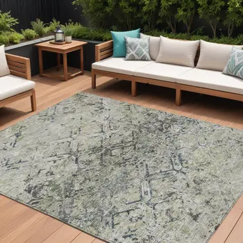 8' X 10' Silver Gray And Charcoal Geometric Washable Indoor Outdoor Area Rug