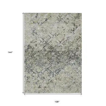 9' X 12' Silver Gray And Charcoal Geometric Washable Indoor Outdoor Area Rug