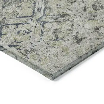 9' X 12' Silver Gray And Charcoal Geometric Washable Indoor Outdoor Area Rug