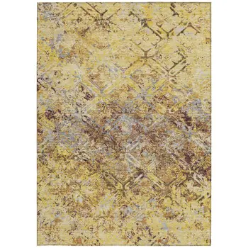 3' X 5' Wheat Gold And Gray Geometric Washable Indoor Outdoor Area Rug