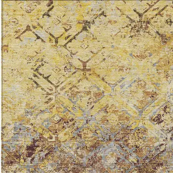 3' X 5' Wheat Gold And Gray Geometric Washable Indoor Outdoor Area Rug