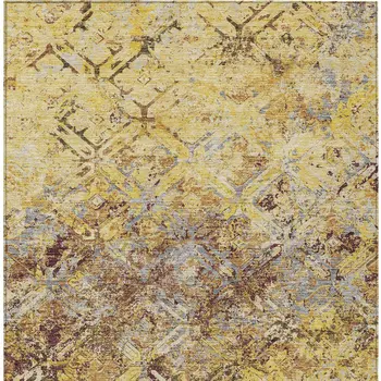 5' X 8' Wheat Gold And Gray Geometric Washable Indoor Outdoor Area Rug