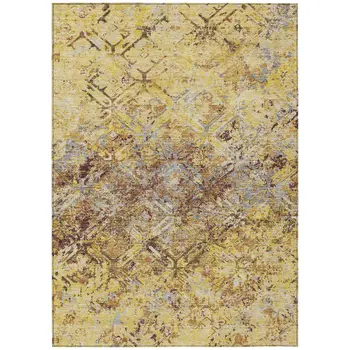 5' X 8' Wheat Gold And Gray Geometric Washable Indoor Outdoor Area Rug