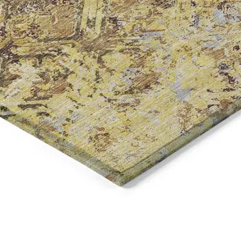 5' X 8' Wheat Gold And Gray Geometric Washable Indoor Outdoor Area Rug
