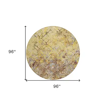 8' Wheat Gold And Gray Round Geometric Washable Indoor Outdoor Area Rug