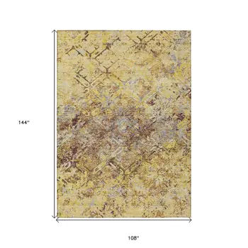 9' X 12' Wheat Gold And Gray Geometric Washable Indoor Outdoor Area Rug