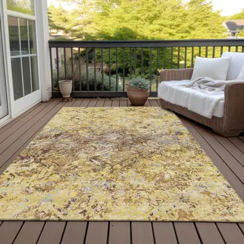 9' X 12' Wheat Gold And Gray Geometric Washable Indoor Outdoor Area Rug