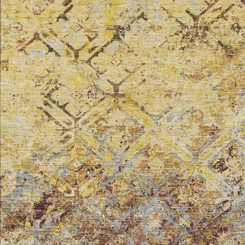 9' X 12' Wheat Gold And Gray Geometric Washable Indoor Outdoor Area Rug