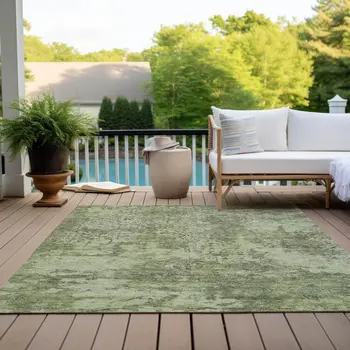 3' X 5' Artichoke Green And Fern Green Floral Washable Indoor Outdoor Area Rug