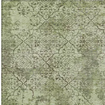 5' X 8' Artichoke Green And Fern Green Floral Washable Indoor Outdoor Area Rug