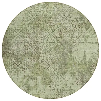 8' Artichoke Green And Fern Green Round Floral Washable Indoor Outdoor Area Rug
