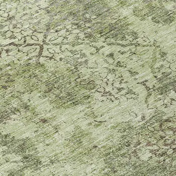 8' Artichoke Green And Fern Green Round Floral Washable Indoor Outdoor Area Rug