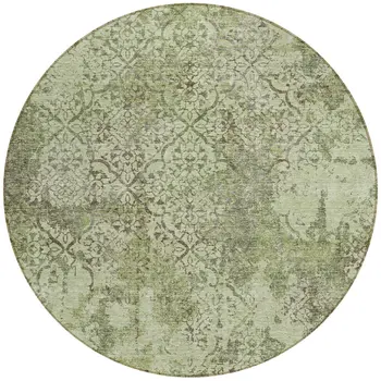 8' Artichoke Green And Fern Green Round Floral Washable Indoor Outdoor Area Rug