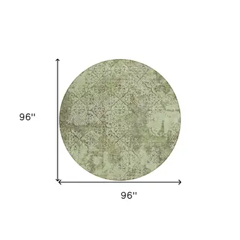 8' Artichoke Green And Fern Green Round Floral Washable Indoor Outdoor Area Rug