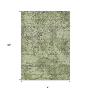 8' X 10' Artichoke Green And Fern Green Floral Washable Indoor Outdoor Area Rug