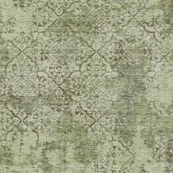 8' X 10' Artichoke Green And Fern Green Floral Washable Indoor Outdoor Area Rug
