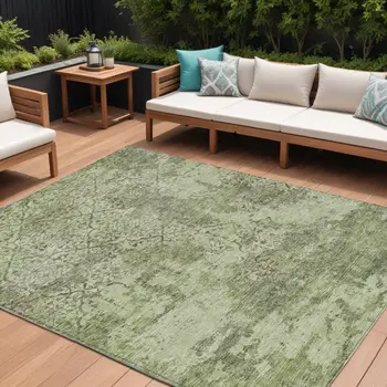 10' X 14' Artichoke Green And Fern Green Floral Washable Indoor Outdoor Area Rug