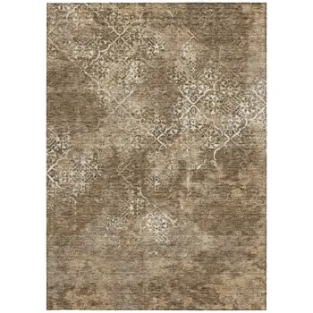 3' X 5' Brown Taupe And Ivory Floral Washable Indoor Outdoor Area Rug