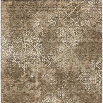 5' X 8' Brown Taupe And Ivory Floral Washable Indoor Outdoor Area Rug