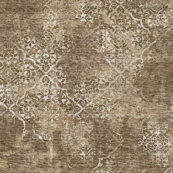 5' X 8' Brown Taupe And Ivory Floral Washable Indoor Outdoor Area Rug