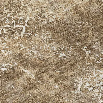 8' Brown Taupe And Ivory Round Floral Washable Indoor Outdoor Area Rug