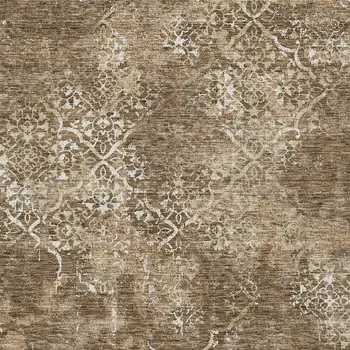8' X 10' Brown Taupe And Ivory Floral Washable Indoor Outdoor Area Rug
