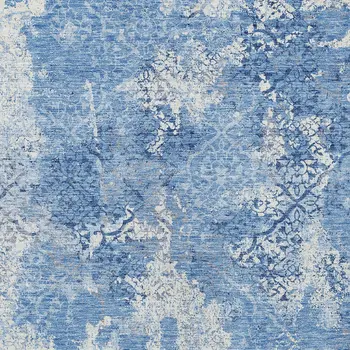3' X 5' Denim Blue And Sky Blue Floral Washable Indoor Outdoor Area Rug