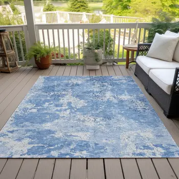 5' X 8' Denim Blue And Sky Blue Floral Washable Indoor Outdoor Area Rug