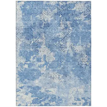 5' X 8' Denim Blue And Sky Blue Floral Washable Indoor Outdoor Area Rug