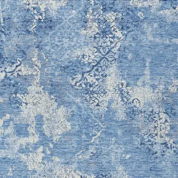 5' X 8' Denim Blue And Sky Blue Floral Washable Indoor Outdoor Area Rug