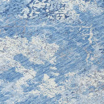 8' Denim Blue And Sky Blue Round Floral Washable Indoor Outdoor Area Rug