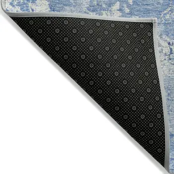 9' X 12' Denim Blue And Sky Blue Floral Washable Indoor Outdoor Area Rug