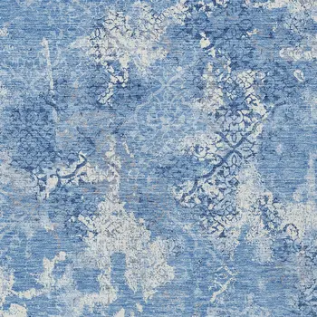9' X 12' Denim Blue And Sky Blue Floral Washable Indoor Outdoor Area Rug