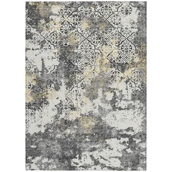 3' X 5' Charcoal Gray And Silver Floral Washable Indoor Outdoor Area Rug
