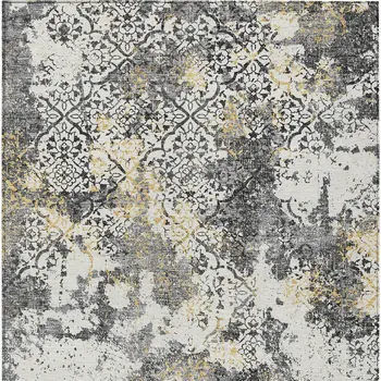 5' X 8' Charcoal Gray And Silver Floral Washable Indoor Outdoor Area Rug