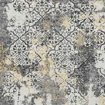 5' X 8' Charcoal Gray And Silver Floral Washable Indoor Outdoor Area Rug