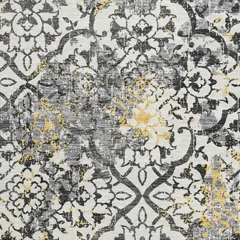 8' Charcoal Gray And Silver Round Floral Washable Indoor Outdoor Area Rug