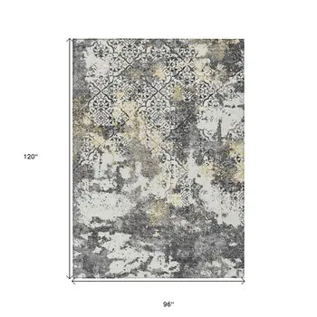 8' X 10' Charcoal Gray And Silver Floral Washable Indoor Outdoor Area Rug
