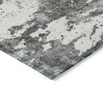 8' X 10' Charcoal Gray And Silver Floral Washable Indoor Outdoor Area Rug