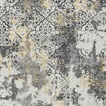 8' X 10' Charcoal Gray And Silver Floral Washable Indoor Outdoor Area Rug