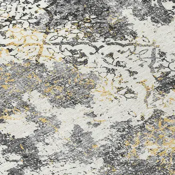 8' X 10' Charcoal Gray And Silver Floral Washable Indoor Outdoor Area Rug