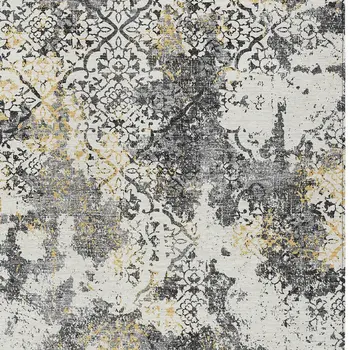 10' X 14' Charcoal Gray And Silver Floral Washable Indoor Outdoor Area Rug