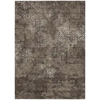 3' X 5' Brown And Ivory Floral Washable Indoor Outdoor Area Rug