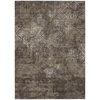 3' X 5' Brown And Ivory Floral Washable Indoor Outdoor Area Rug