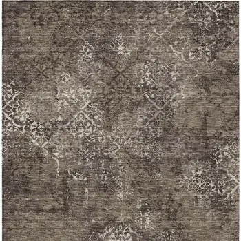 5' X 8' Brown And Ivory Floral Washable Indoor Outdoor Area Rug