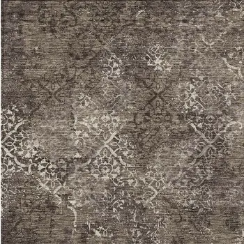 9' X 12' Brown And Ivory Floral Washable Indoor Outdoor Area Rug