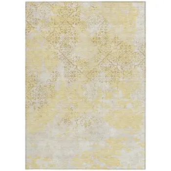 3' X 5' Gold Wheat And Beige Floral Washable Indoor Outdoor Area Rug