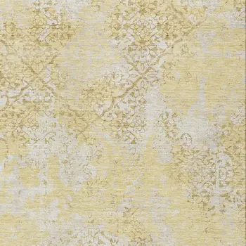 3' X 5' Gold Wheat And Beige Floral Washable Indoor Outdoor Area Rug