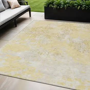 5' X 8' Gold Wheat And Beige Floral Washable Indoor Outdoor Area Rug